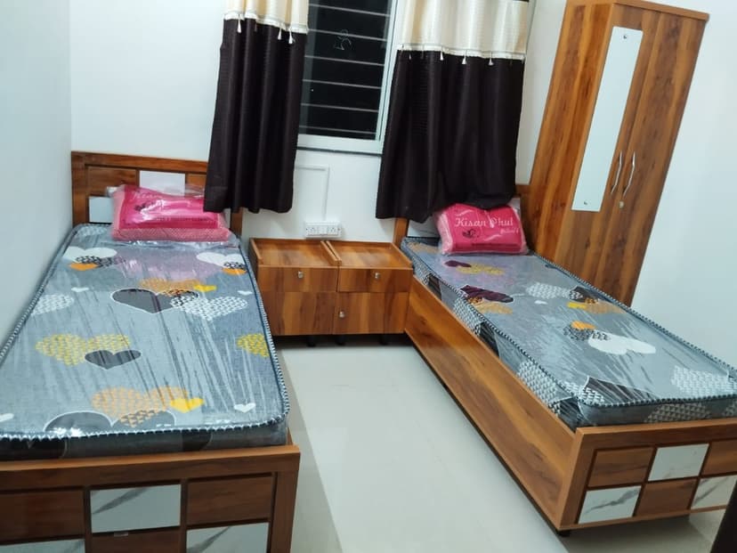 Semi furnished double sharing room at Srinivasa PG Wadgaonsheri Pune